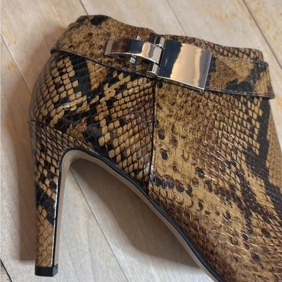 Vince Camuto Tan Snake Print Leather Ankle Booties - Picture 9 of 12